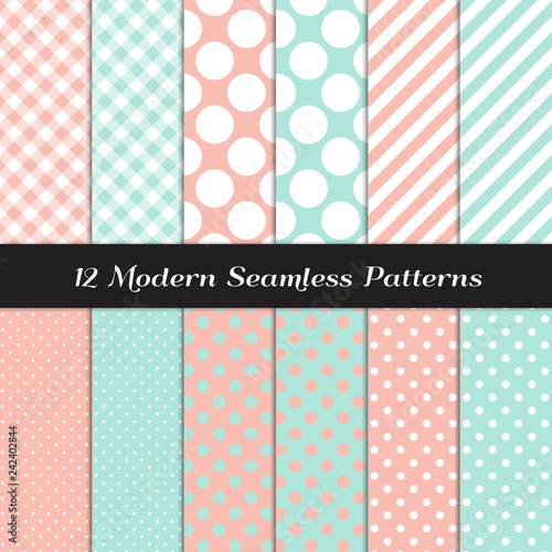 Pastel Mint and Coral Polka...