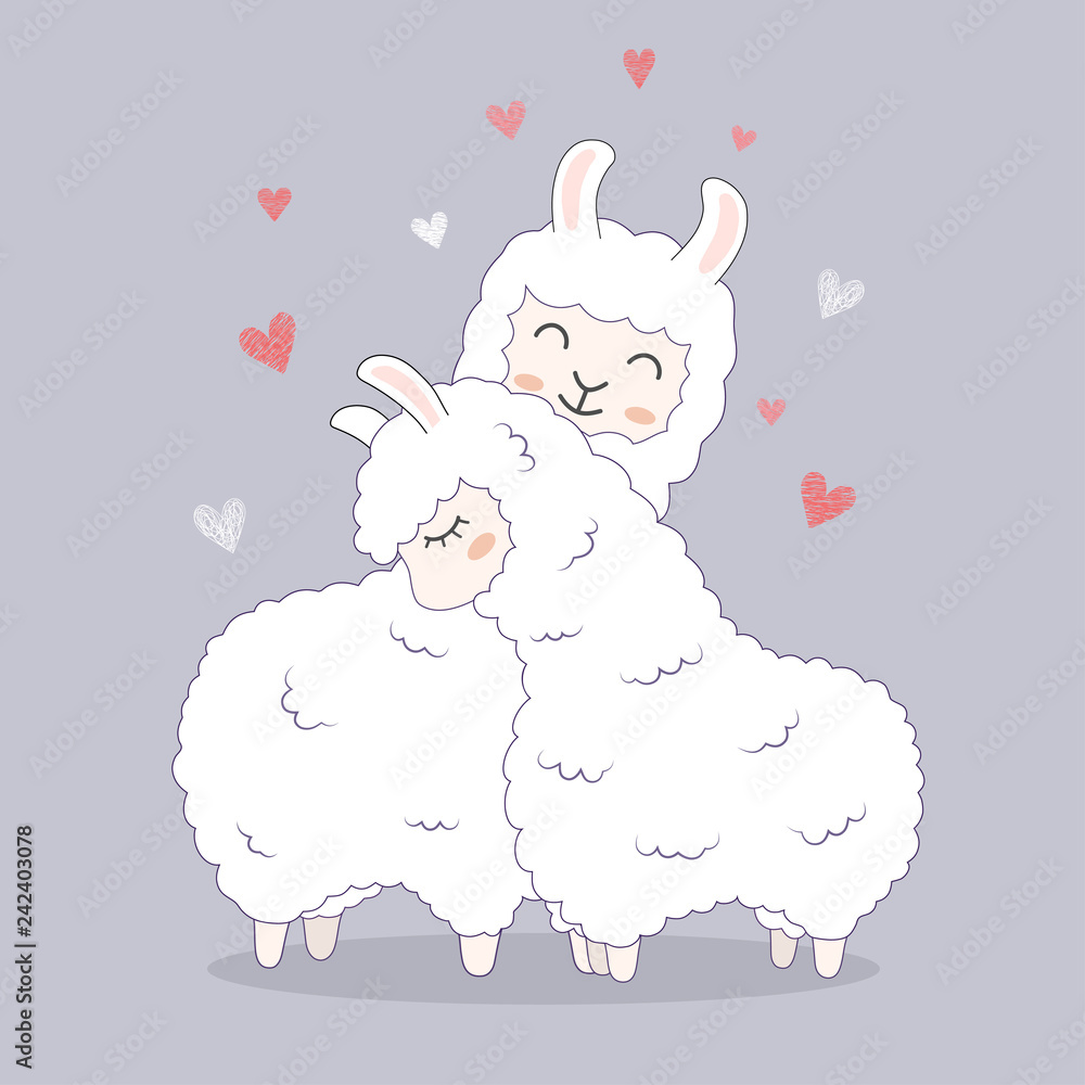 Cute llamas for greeting wedding card invitation. Cute llamas for greeting wedding card invitation.
