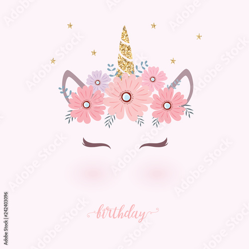 Cute unicorn head with flower crown.