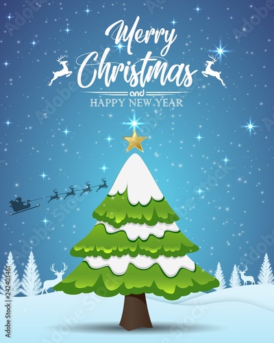 Vector illustration of Merry Christmas typography on blue snow background