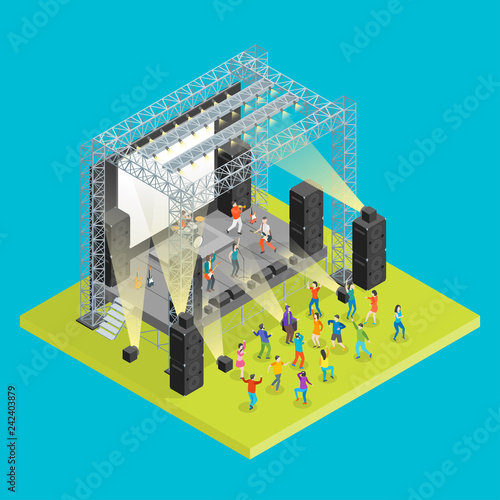 Music Festival Concept 3d Isometric View. Vector