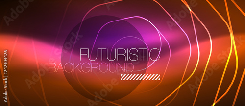 Neon glowing wave, magic energy and light motion background. Vector wallpaper template