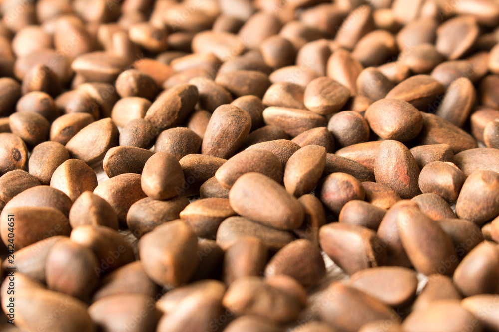 Pine nuts background texture. Selective focus Pine nuts background texture. Selective focus