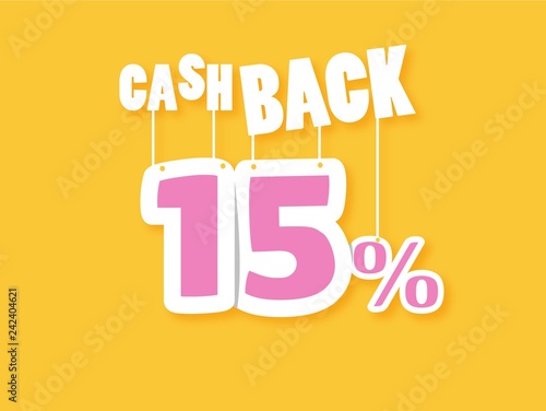 Cash Back label design 15% on dropshadow vector