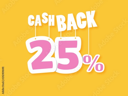 Cash Back label design 25% on dropshadow vector