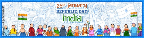People of different religion showing Unity in Diversity on Happy Republic Day of India