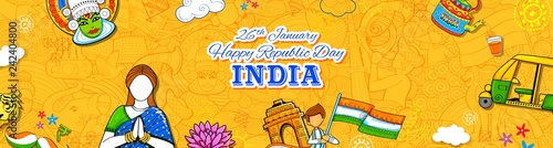Lady in Tricolor saree of Indian flag for 26th January Happy Republic Day of India