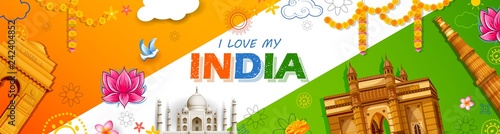 Famous Indian monument and Landmark like Taj Mahal, India Gate, Qutub Minar and Charminar for Happy Republic Day of India