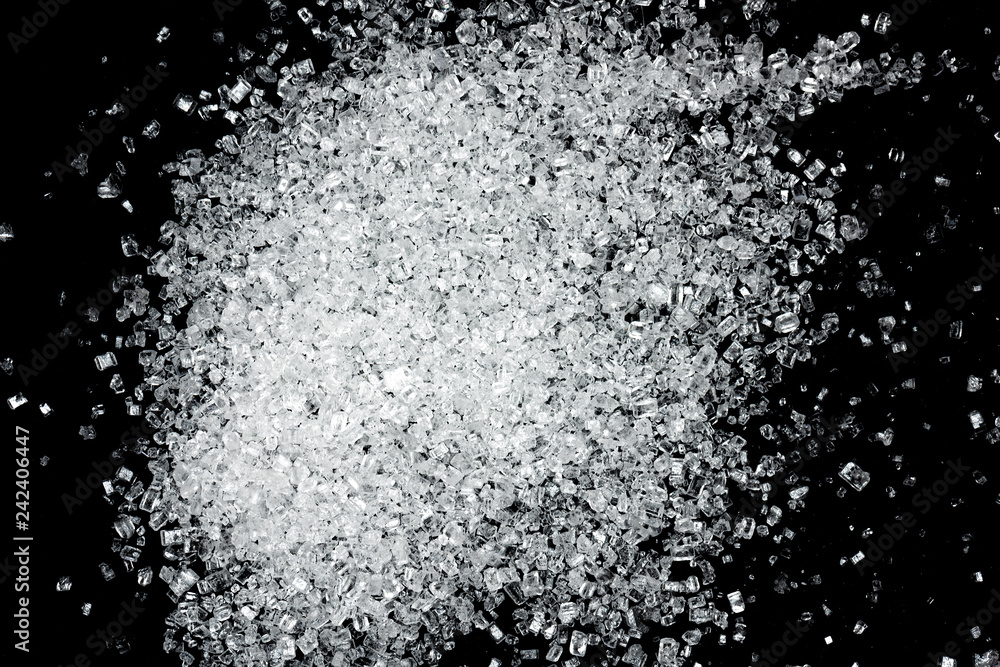 Sugar crystals on a black background Sugar crystals on a black background
