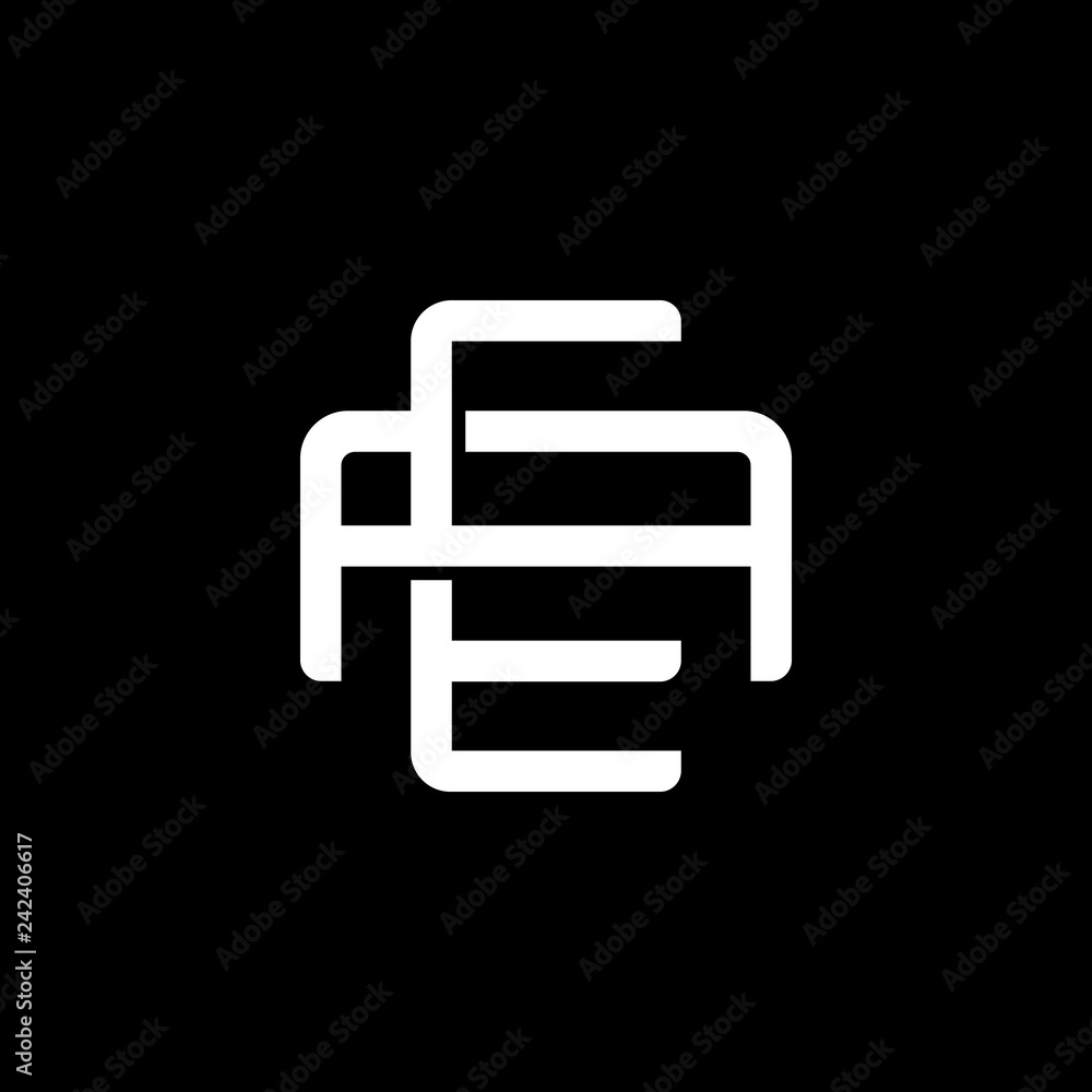 Initial letter A and E, AE, EA, overlapping interlock monogram logo, white color on black background Initial letter A and E, AE, EA, overlapping interlock monogram logo, white color on black background