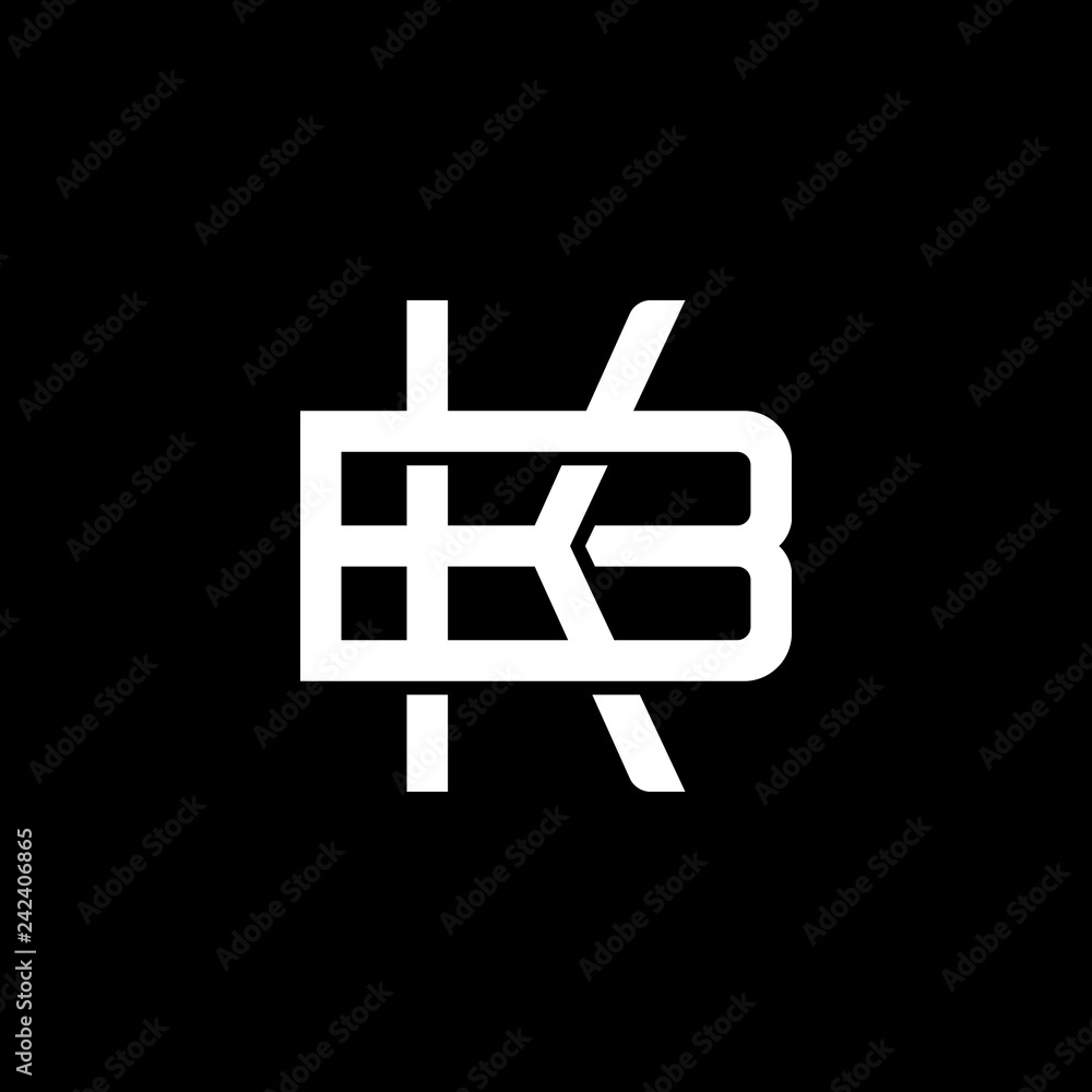 Initial letter B and K, BK, KB, overlapping interlock monogram logo, white color on black background Initial letter B and K, BK, KB, overlapping interlock monogram logo, white color on black background
