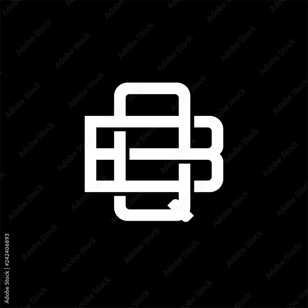Initial letter B and Q, BQ, QB, overlapping interlock monogram logo, white color on black background Initial letter B and Q, BQ, QB, overlapping interlock monogram logo, white color on black background