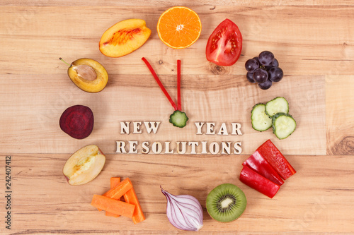 Fresh fruits with vegetables. Healthy lifestyles and new year resolutions concept