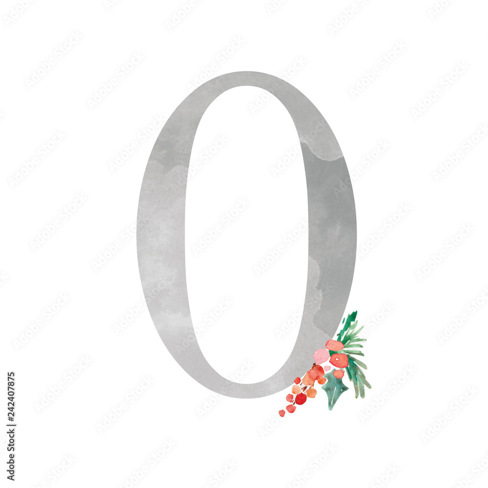 Watercolor Christmas Foliage Number Monograms Watercolor Christmas Foliage Number Monograms