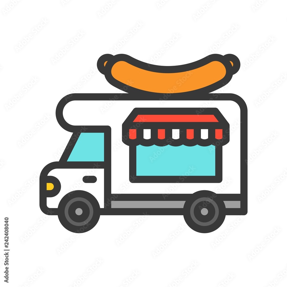 Sausage truck vector, Food truck filled style editable stroke icon Sausage truck vector, Food truck filled style editable stroke icon