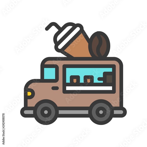 Coffee van vector, Food truck filled style editable stroke icon