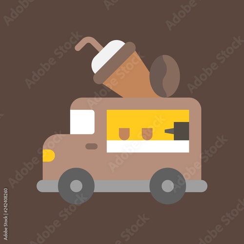 Coffee van truck vector, Food truck flat style icon