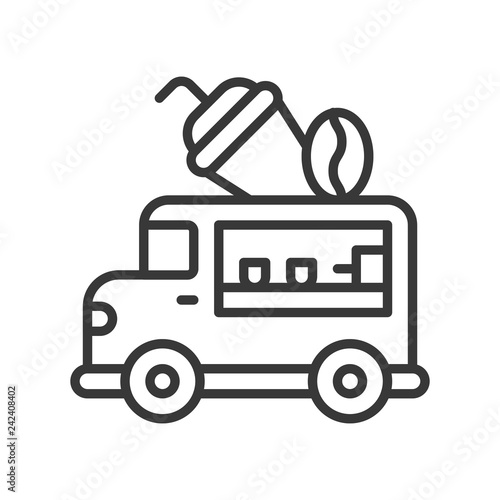 Coffee van truck vector, Food truck line style editable stroke icon