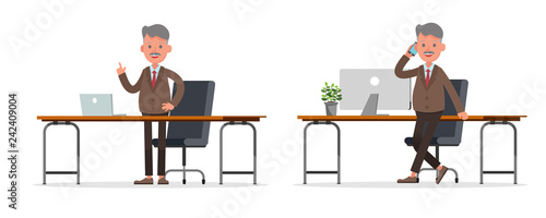businessman character vector design. Presentation in various action with emotions, standing, walking and working. no20 photo