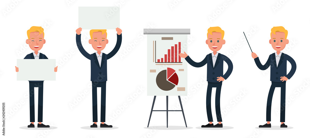 businessman character vector design. Presentation in various action with emotions, standing, walking and working. no29