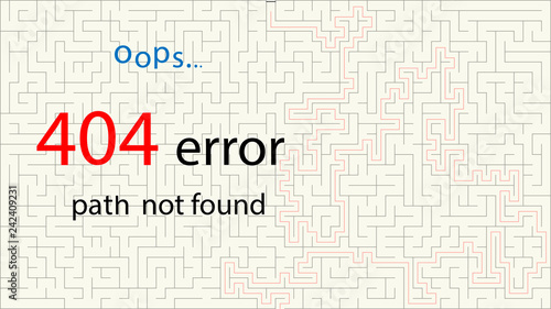 404 Page not found with labyrinth on a white background. Concept Internet webpage vector illustration of maze and 404 Page not found. Report that the page is not found.