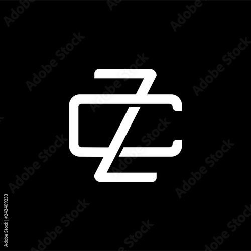 Initial letter C and Z, CZ, ZC, overlapping interlock monogram logo, white color on black background