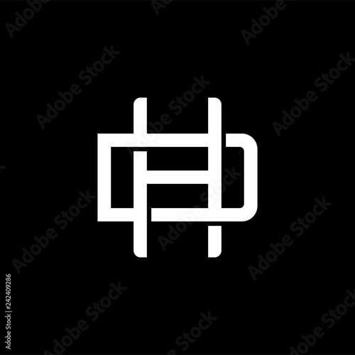 Initial letter D and H, DH, HD, overlapping interlock monogram logo, white color on black background
