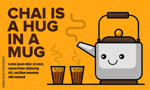 Vector illustration of Tea Pot and Tea Glasses. Indian Chai Kettle and Chai glasses. Chai Ad concept