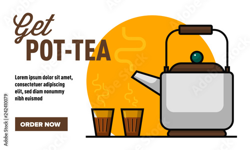 Vector illustration of Tea Pot and Tea Glasses. Indian Chai Kettle and Chai glasses. Chai Ad concept