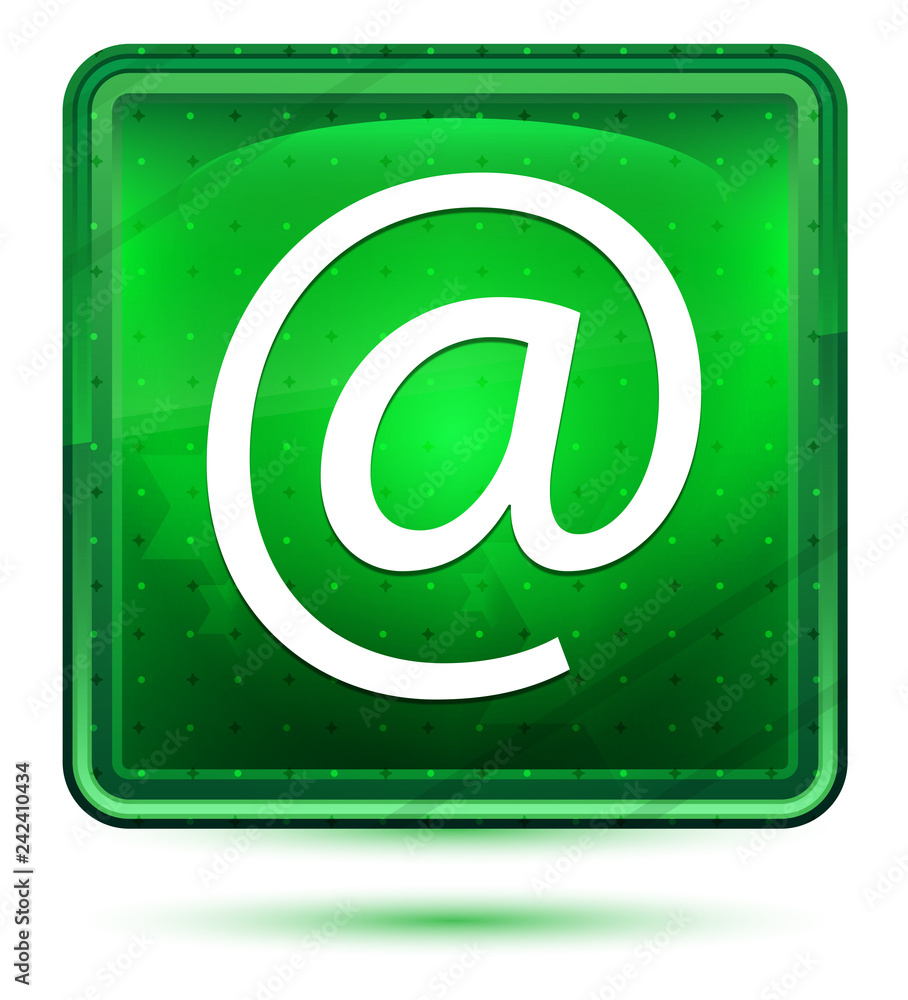 Email address icon neon light green square button Email address icon neon light green square button