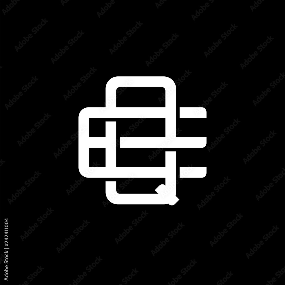 Initial letter E and Q, EQ, QE, overlapping interlock monogram logo, white color on black background Initial letter E and Q, EQ, QE, overlapping interlock monogram logo, white color on black background