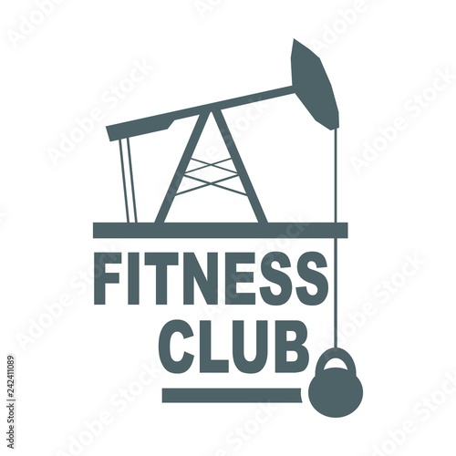 Fitness club emblem. Creative typography poster concept. Letters and oil pump jack icons. Body building relative