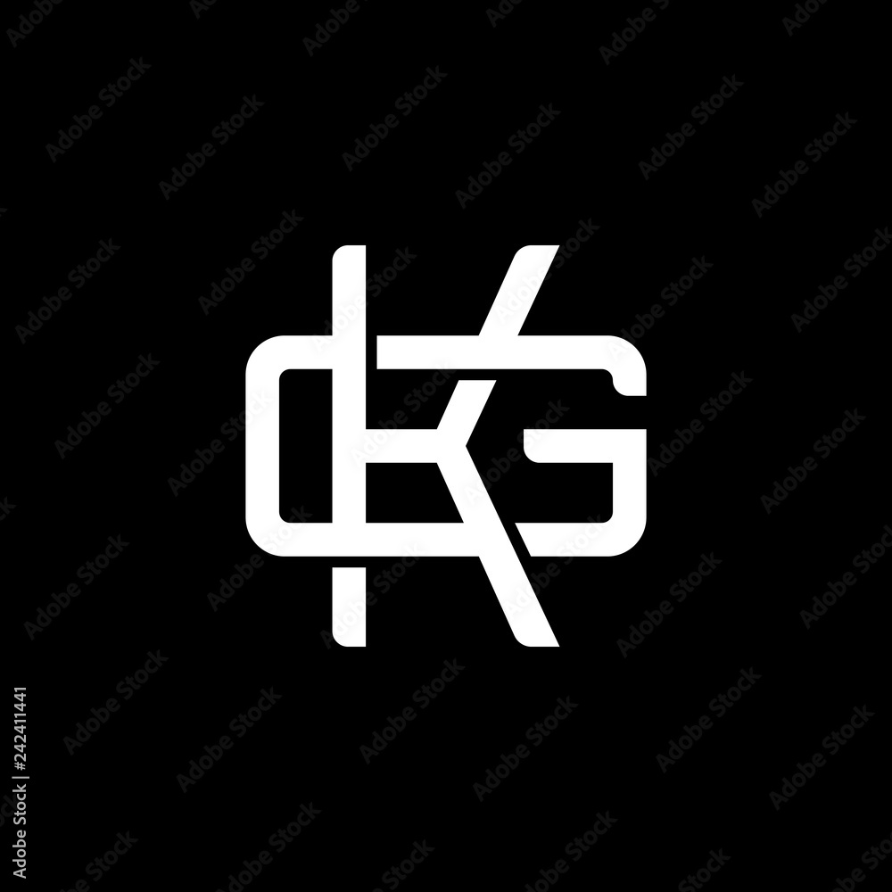 Initial letter G and K, GK, KG, overlapping interlock monogram logo, white color on black background Initial letter G and K, GK, KG, overlapping interlock monogram logo, white color on black background
