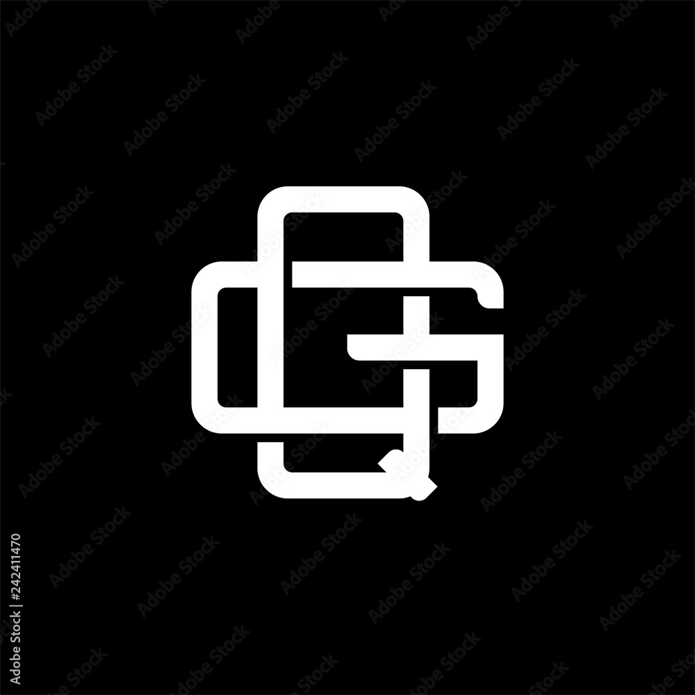 Initial letter G and Q, GQ, QG, overlapping interlock monogram logo, white color on black background Initial letter G and Q, GQ, QG, overlapping interlock monogram logo, white color on black background