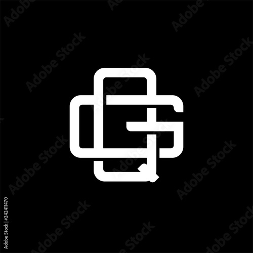 Initial letter G and Q, GQ, QG, overlapping interlock monogram logo, white color on black background