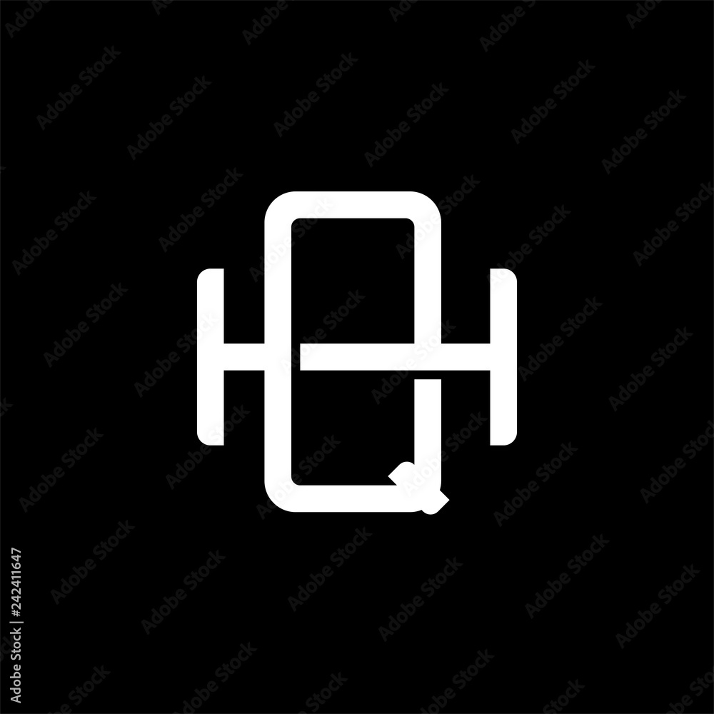 Initial letter H and Q, HQ, QH, overlapping interlock monogram logo, white color on black background Initial letter H and Q, HQ, QH, overlapping interlock monogram logo, white color on black background