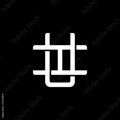 Initial letter I and U, IU, UI, overlapping interlock monogram logo, white color on black background