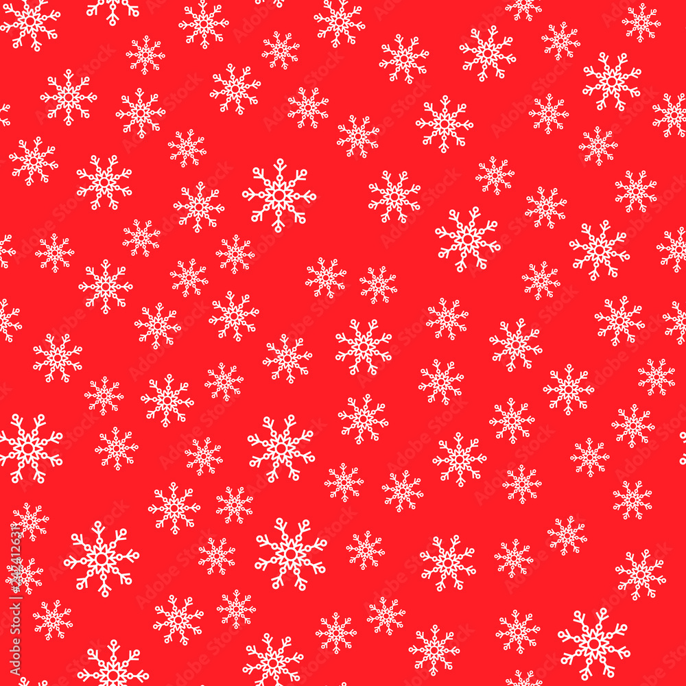 Seamless pattern. White snowflakes on a red backgrounds. For packaging paper Seamless pattern. White snowflakes on a red backgrounds. For packaging paper