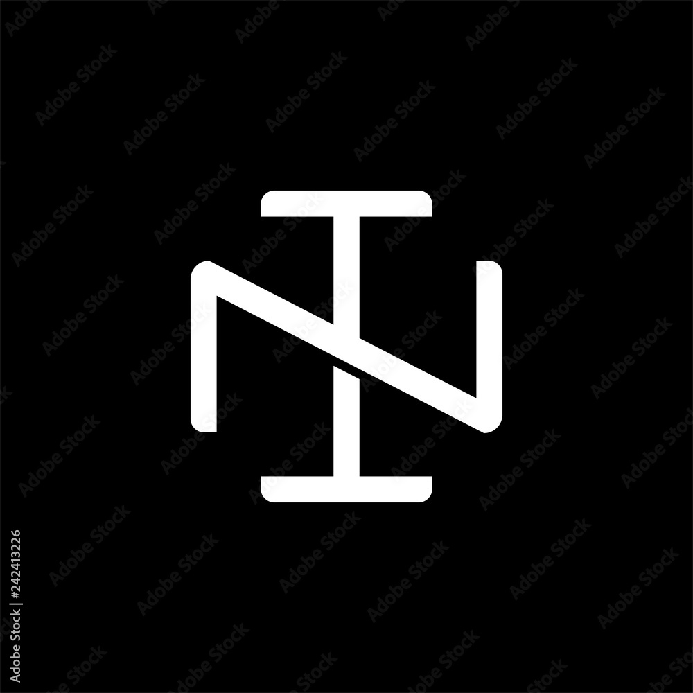 Initial letter N and I, NI, IN, overlapping interlock monogram logo, white color on black background Initial letter N and I, NI, IN, overlapping interlock monogram logo, white color on black background