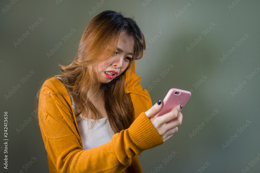 young cute and sad Asian Korean girl feeling broken heart and desperate ...