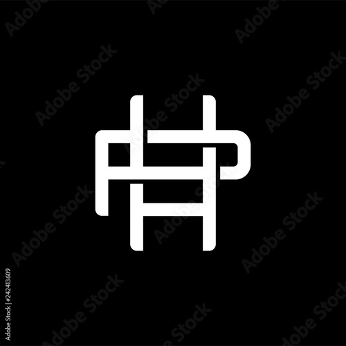 Initial letter P and H, PH, HP, overlapping interlock monogram logo, white color on black background
