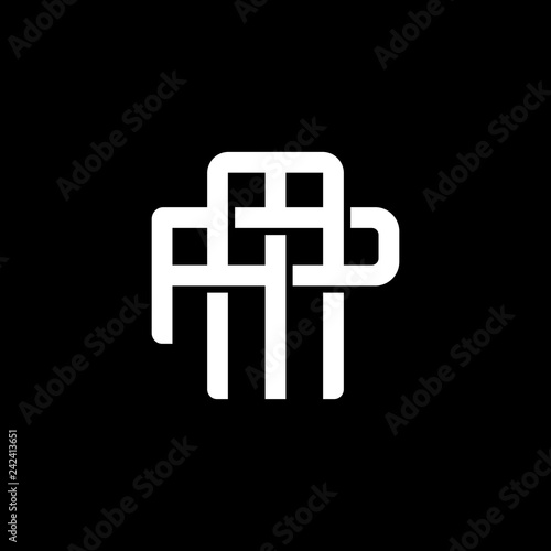 Initial letter P and M, PM, MP, overlapping interlock monogram logo, white color on black background