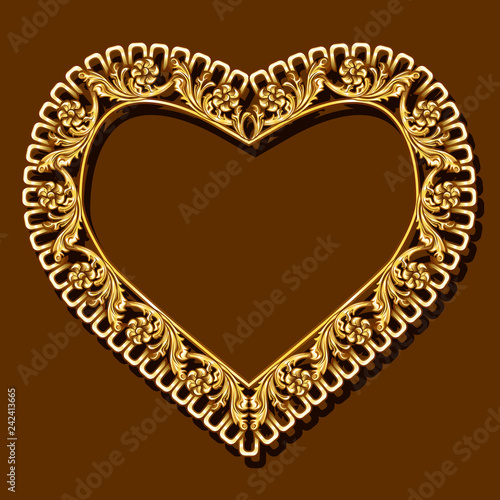 frame in the shape of heart gold color with shadow