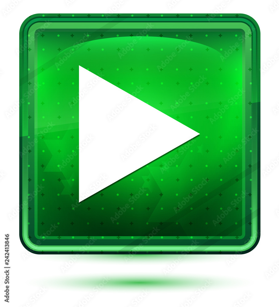 Play icon neon light green square button Play icon neon light green square button