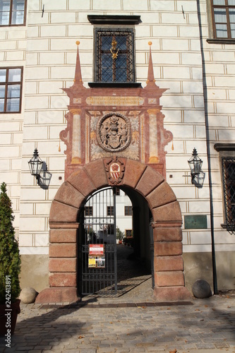 Entrance to Třeboň castle in Třeboň city, South Bohemia, Czech republic