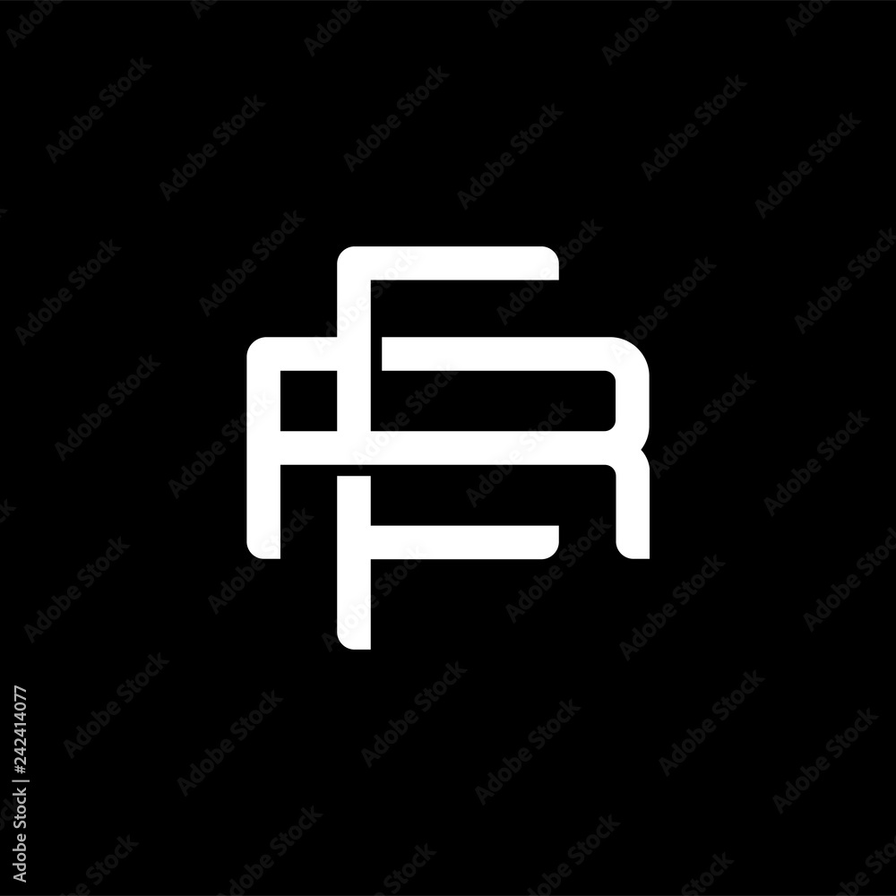 Initial letter R and F, RF, FR, overlapping interlock monogram logo, white color on black background Initial letter R and F, RF, FR, overlapping interlock monogram logo, white color on black background