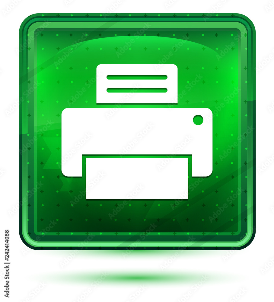 Printer icon neon light green square button Printer icon neon light green square button