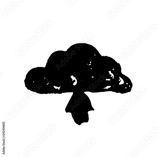 Cloud upload grunge icon. Vector ink illustration