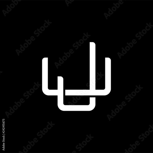 Initial letter U and J, UJ, JU, overlapping interlock monogram logo, white color on black background