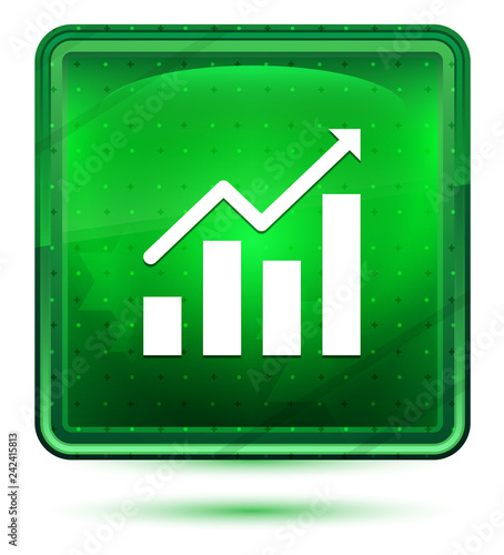 Statistics icon neon light green square button